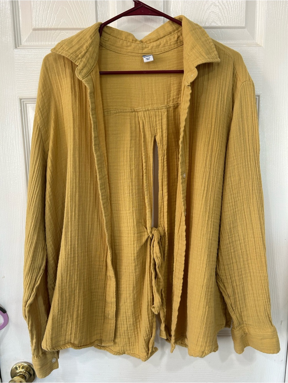 Old Navy Mustard Button-Front Tie Gauze Shirt